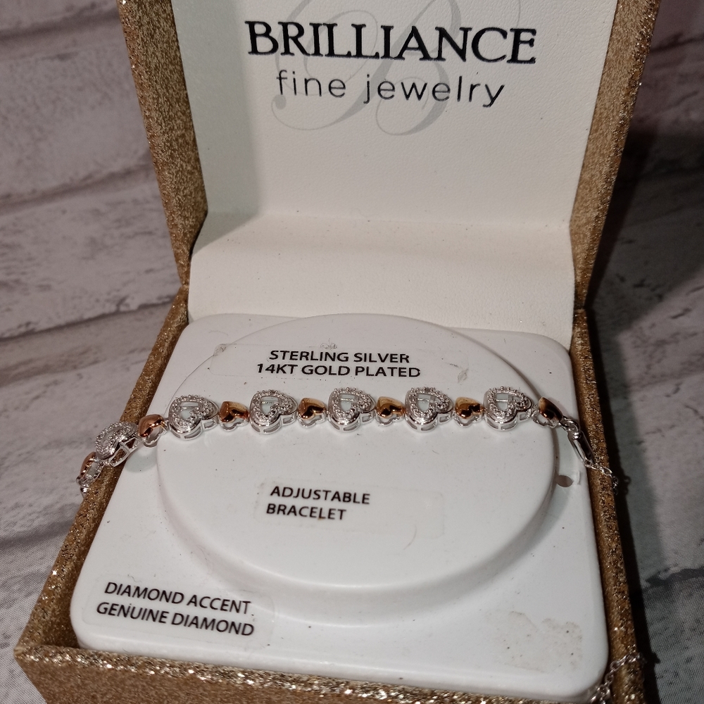 Sterling Silver Braclet 14kt Gold Plated Hearts - Picture 5 of 6